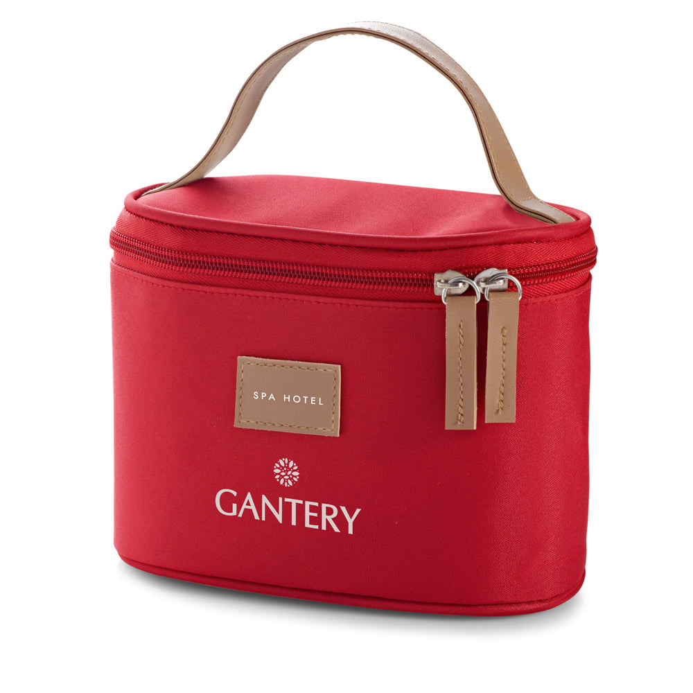 CROWE. Bolsa de cosméticos em microfibra com detalhe em couro sintético