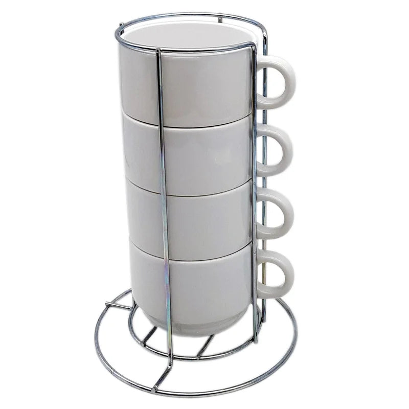 Kit de Xícara Branca 150ml 04 peças Importada com Suporte